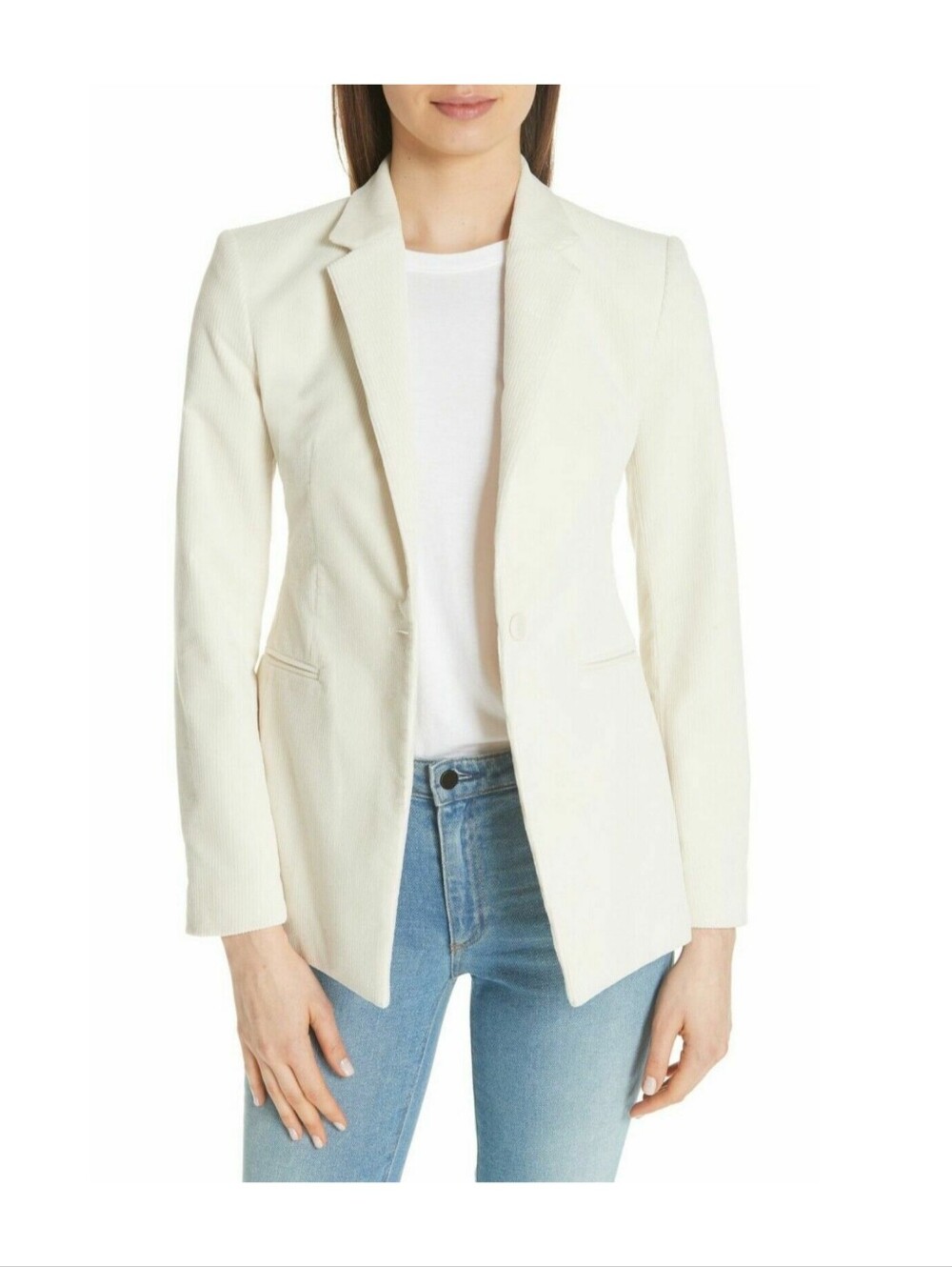 Theory Power Jacket Blazer Dover White Modern Corduroy Size 10